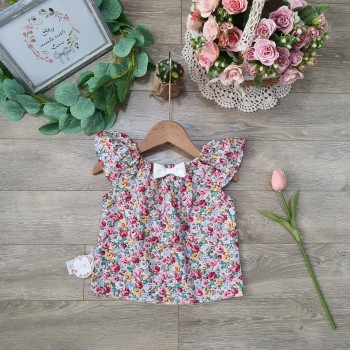 Áo hoa cổ chun tay tiên bé gái xuân hè -size 2-6